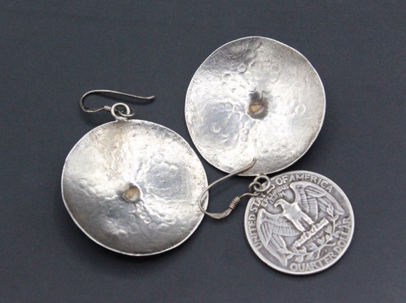 Moroccan 925K Sterling Silver Earrings, Carved Wo… - image 4
