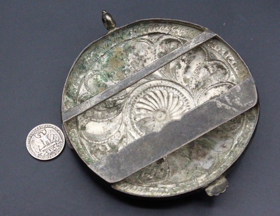 Antique Ottoman Pendant Ottoman Silver Costuming Belt Buckle Pendant Costuming Jewelry Tribal Pendant, Carved Round Large Pendant