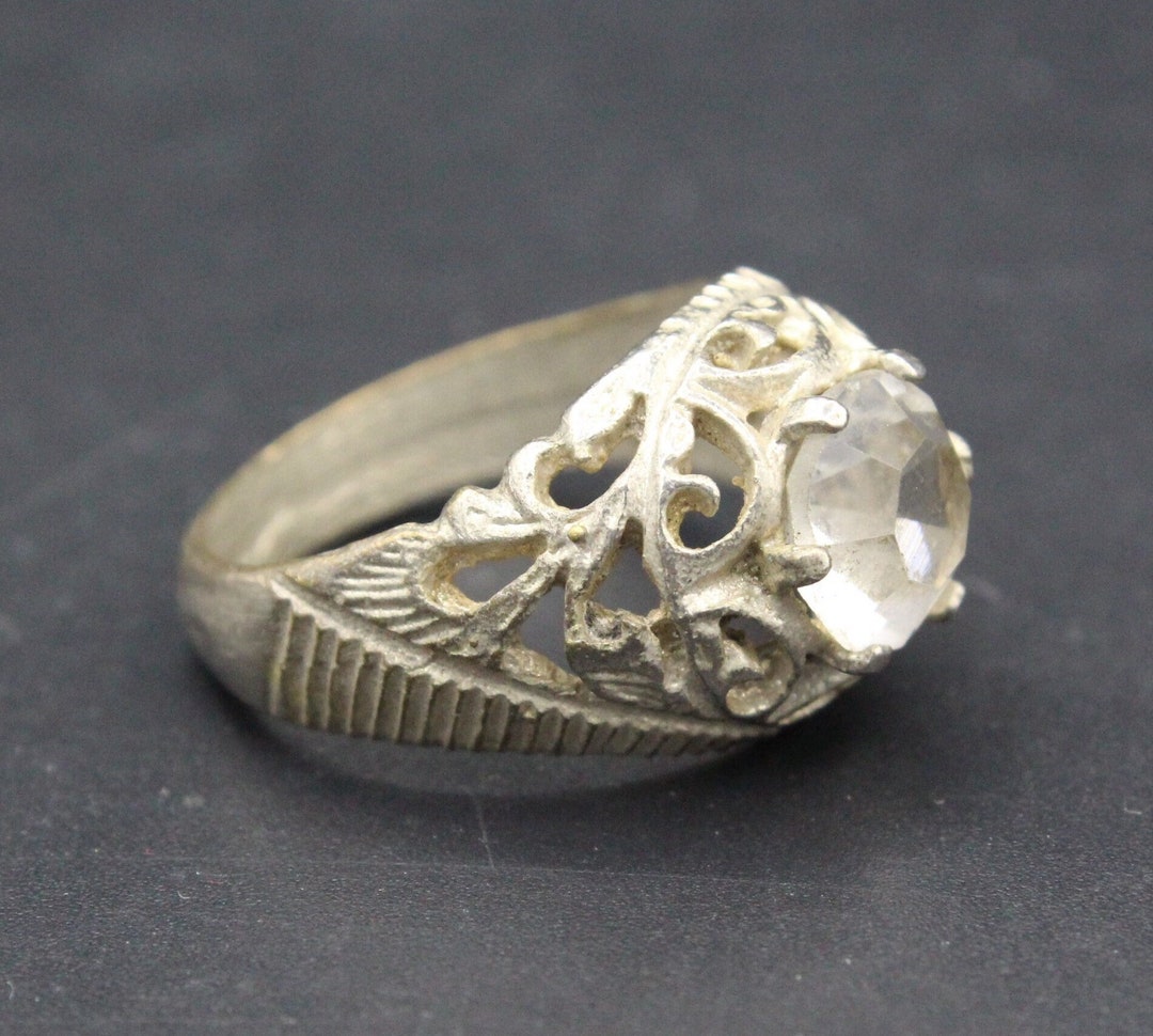 Afghan Ring, Alpaka Ring, Tribal Bellydance Adorable Ring, White Glass ...