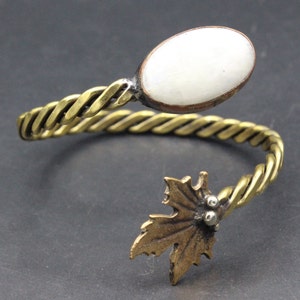 Turkish Cuff Bracelet, Handmade Bronze Cuff Bracelet, Pearls Stone Cuff Bracelet, Leaf Shape Bracelet, Gold Color Unique Bracelet,