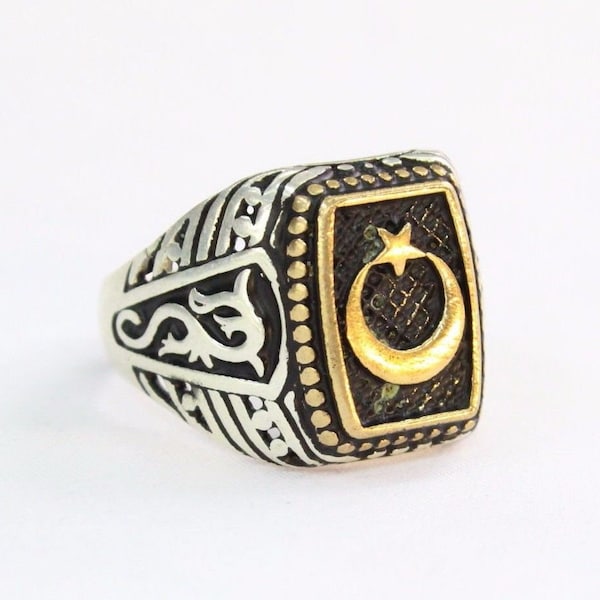 Turkish Moon Star 925K Sterling Silver Mens Ring All Sizes Available,