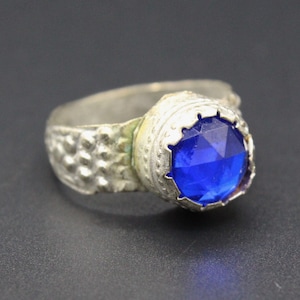 Afghan Tribal Ring, Boho Alpaka Ring, Tribal Bellydance Adorable Ring, Blue Glass Beads Ethnic Afghan Ring, Size 8US, Afghan Jewelry,