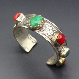 Afghan Cuff Bracelet, Traditional Alpaka Bracelet, Colorful Gemstones Cuff Bracelet, Adjustable Boho Cuff Bracelet, Afghan Jewelry,