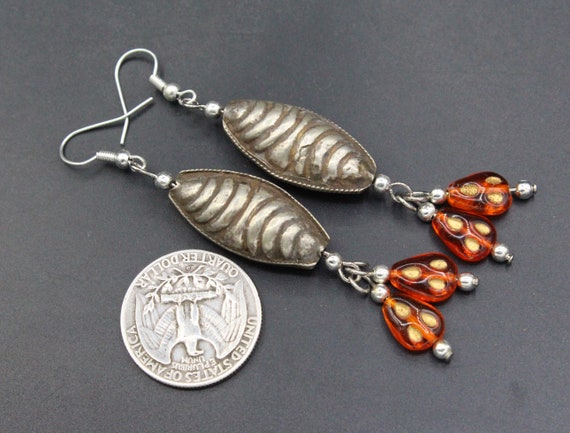 Afghan Vintage Earrings, Glass Beads Dangly Earri… - image 2