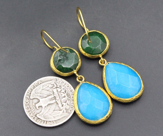 Turkmen Earrings, Gold Color Earrings, Colorful C… - image 5