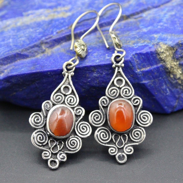 Afghan Alpaka Earrings, Grapes Shape Dangly Earrings, Carnelian Stones Boho Earrings, #E02