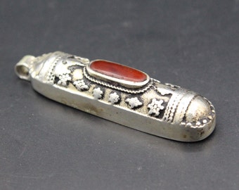Afghan Pendant, Handmade Alpaka Pendant, Carnelian Stones Long Tribal Pendant, Costuming Pendant, Afghan Jewelry