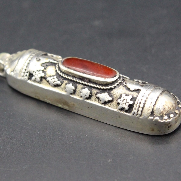 Afghan Anhänger, Handgemachter Alpaka Anhänger, Karneol Steine Langer Tribal Anhänger, Kostüm Anhänger, Afghanischer Schmuck