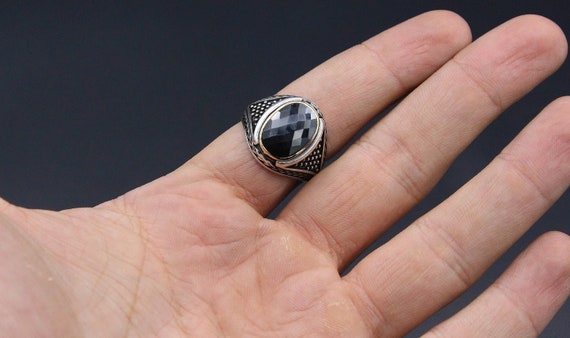 925K Sterling Silver Turkish Onyx Stone Ring, Car… - image 4