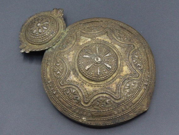 Antique Ottoman Pendant Ottoman Silver Costuming Belt Buckle Pendant Costuming Jewelry Tribal Pendant, Carved Round Large Pendant