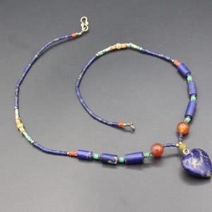 Vintage Afghan Lapis Lazuli Stones Necklace, Belly Dance Kuchi Dangly Necklace, Heart Shape Lapis Lazuli Stone, Single String Necklace,