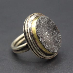 Turkish Bronze & Alpaka Ring, Zircon Stones Partial Gold Wash Ring, Adjustable Unique Ring, Handmade Alpaka Ring, Size 7US,