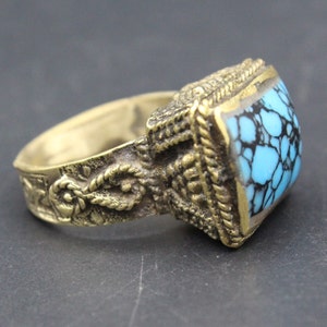 Afghan Ring, Alpaka Enamel Stones Ring, Belly Dance Adornment Ring, Kuchi Tribal Ring, Costuming Ring, Afghan Jewelry, Size 8US,