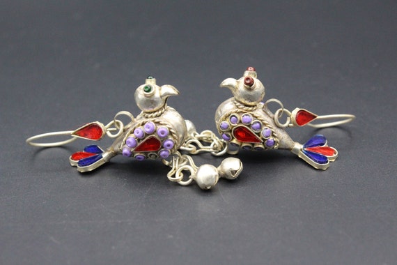Vintage Tribal Afghan Earrings, Red Glass Beads E… - image 1