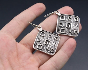 Turkish Silver Plated Earrings: Carved Ottoman Boho Jewelry