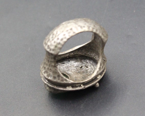 Turkish Silver Plated Statement Ring: Green Glass… - image 4