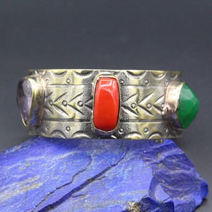 Afghan Cuff Bracelet, Traditional Alpaka Bracelet, Gemstones Cuff Bracelet, Adjustable Boho Cuff Bracelet, Afghan Belly Dance Bracelet,