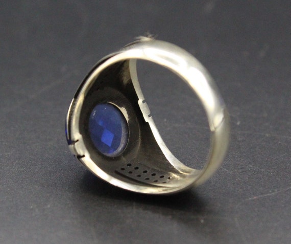 925K Sterling Silver Turkish Ring, Glass Sapphire… - image 3