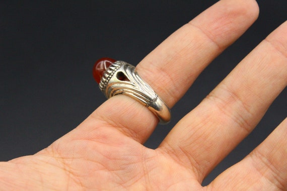 Vintage Turkish Silver Ring, Agate Stone Turkish … - image 6