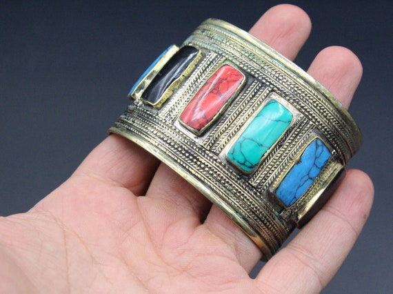 Vintage Turkmen Traditional Bracelet, Colorful En… - image 5