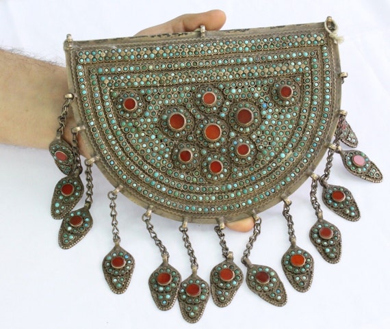 Pendentif Ethnique Ancien Fait Main - Pierre De Soleil 40 Ct, Argenté, Inde