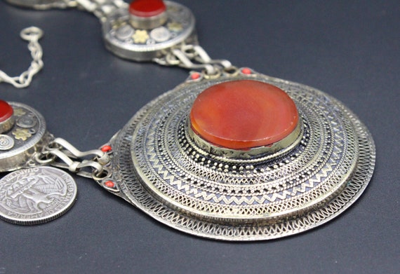 Vintage Kazakh Traditional Alpaka Necklace, Carne… - image 6