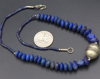 Afghan Traditional Blue Genuine Lapis Lazuli Necklace, Silver Ball Natural Necklace, Afghan Jewelry