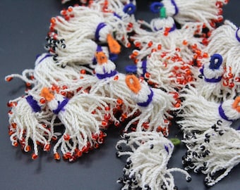 40mm Fabric Tassels, Afghan Turkmen Hand made Tassels Beads, Costuming Tassels, Belly Dance Tassels, White Color Tassels 1PC