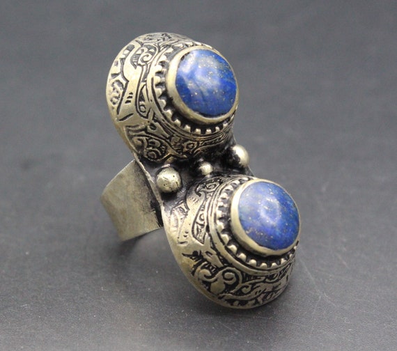 Afghan Turkmen Traditional Long Ring, Lapis Lazuli