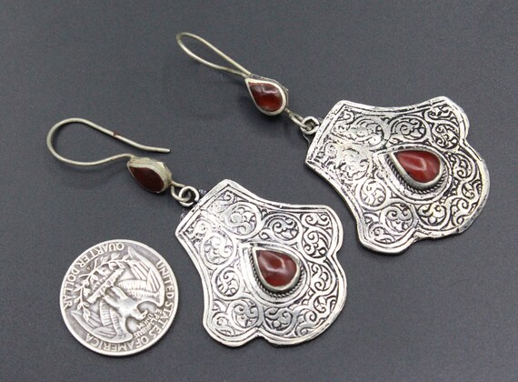 Afghan Turkmen Earrings, Alpaka Earrings, Enamel … - image 3