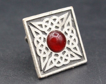 Turkish Silver Plated Ring: Ethnic Red Glass Bead, Size 7.5