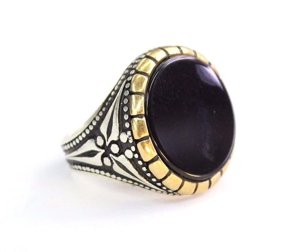 Turco otomano Onyx piedras anillo de plata de 925 K anillos tamano 9 redondo nosotros joyeria de la manera Etsy Espana