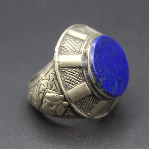 Afghan Ring, Round Tribal Ring, Lapis Lazuli Stones Alpaka Boho Ring, Belly Dance Nomadic Ring, Size 9US, Large Ring,