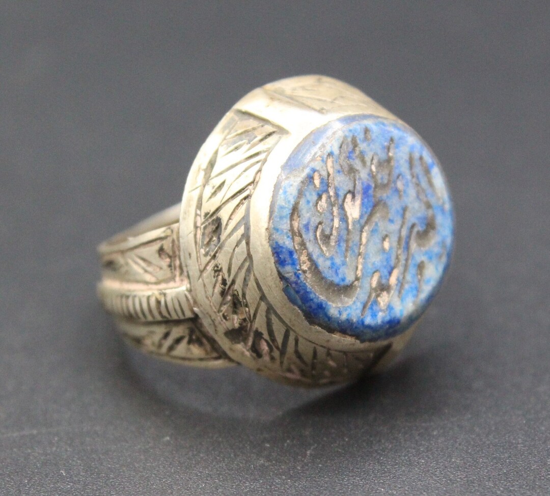 Indian Script Ring Afghan Silver Mughal Ring, Arabic Scripture Intaglio Ring, Lapis Lazuli ...