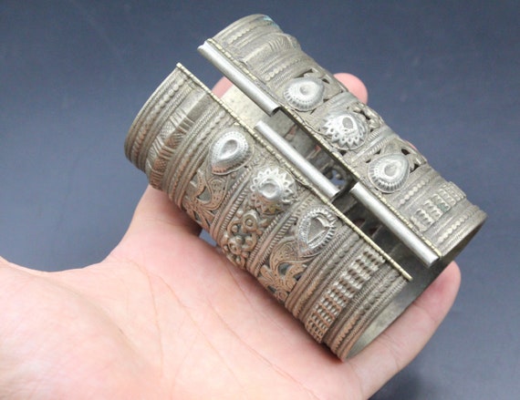Antique Afghan Kuchi Tribal Cuff Bracelet, Carved… - image 8