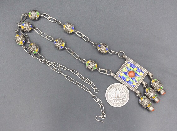 Moroccan Berber Kabyle Necklace, Tassels Sterling… - image 3