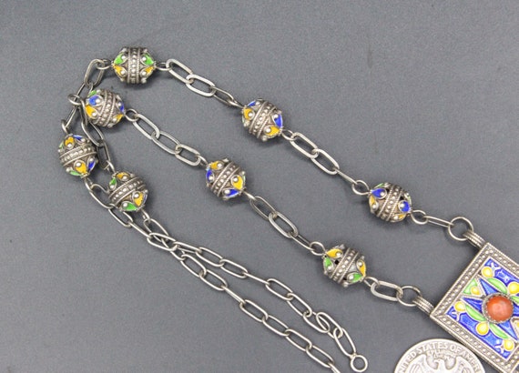 Moroccan Berber Kabyle Necklace, Tassels Sterling… - image 5