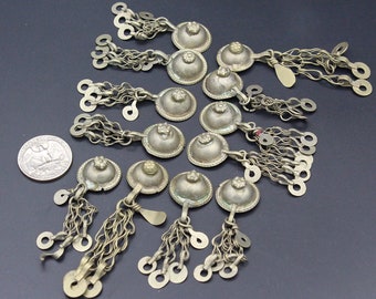9Pcs Vintage Afghan Buttons - "Hats" Style Tribal Ethnic Buttons - Belly Dance Costuming Buttons, Kuchi Ethnic Buttons, Tassels Buttons