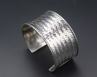Moroccan .925K Sterling silver Bracelet, Handmade Cuff Bracelet, Belly Dance Cuff Bracelet, Wide Knitted Bangles, Silver Cuff Bracelet, #B1