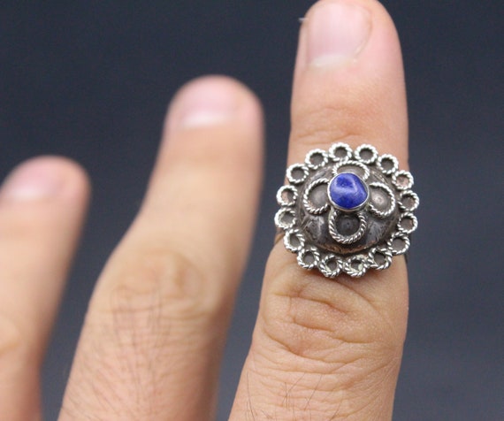 Afghan Tribal Ring, Lapis Lazuli Beads Silver Rin… - image 8