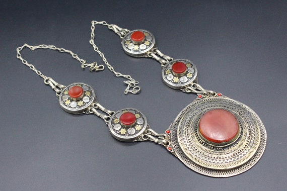 Vintage Kazakh Traditional Alpaka Necklace, Carne… - image 7
