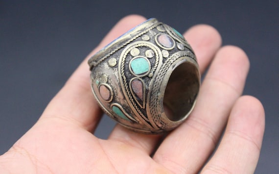 Vintage Afghan Turkmen Ring, Lapis Lazuli Stone A… - image 7