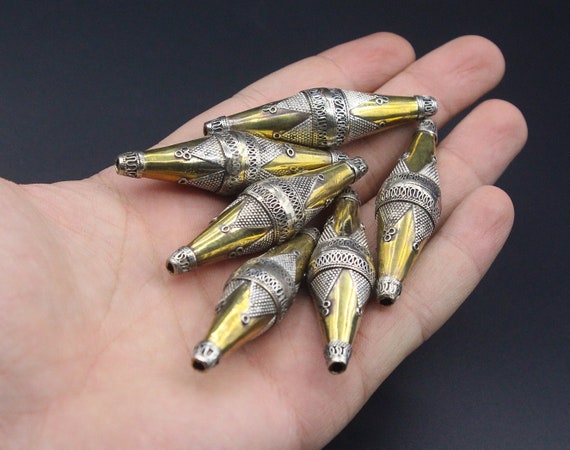 1PC Kazakh Silver Naicha Beads, Tube Beads, Tribal Jewelry Making