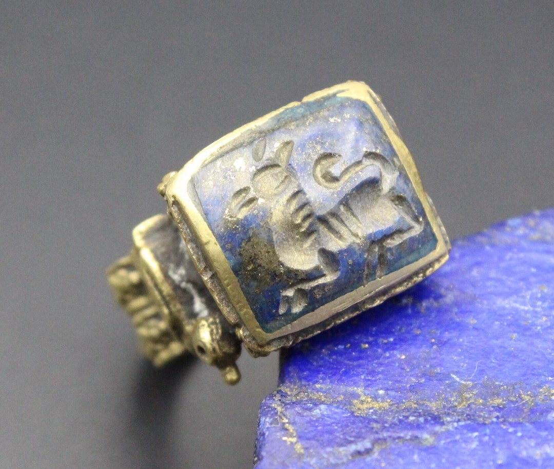 Vintage Afghan Ring, Tribal Lapis Lazuli Stones Boho Large Ring, Animal ...