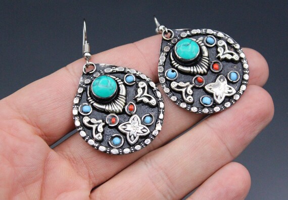 Vintage Uzbek Traditional Alpaka Earrings, Kuchi … - image 6