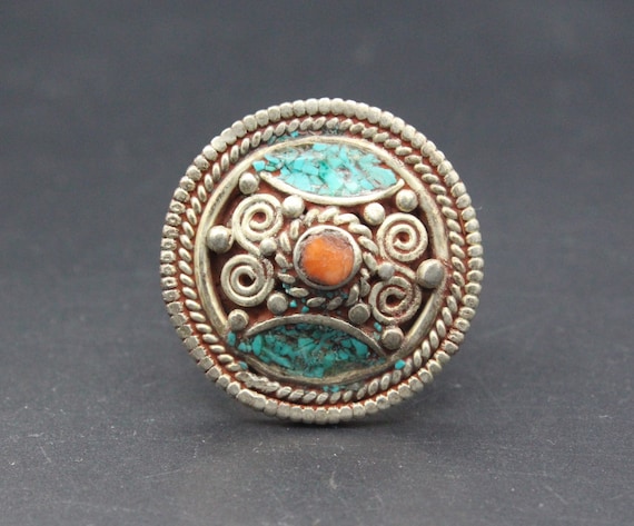 Vintage Tibetan Jewelry, Nepalese Boho Ring, Turq… - image 2