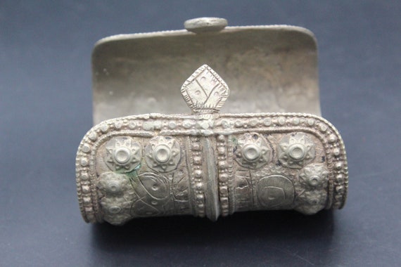 Turkmen Silver Cuff Bracelet, Antique Old Carved … - image 5