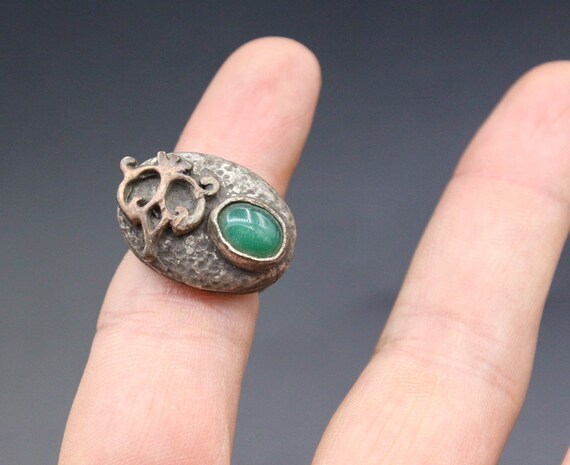 Turkish Silver Plated Statement Ring: Green Glass… - image 5