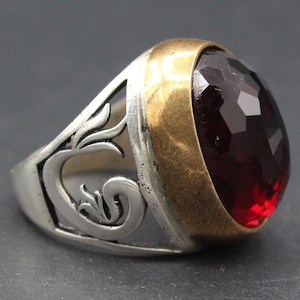 Turkish 925K Sterling Silver Ring, Zircon Beads Ring, Unique Tribal Ring, Ottoman Tugra Design Ring, Wow Carved Ring Size 10US, Boho Ring,