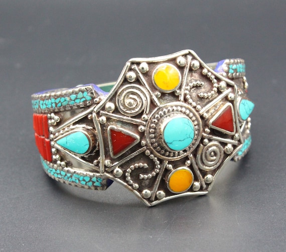 Tibetan Nepalese Cuff Bracelet, Cuff Bracelet, In… - image 1